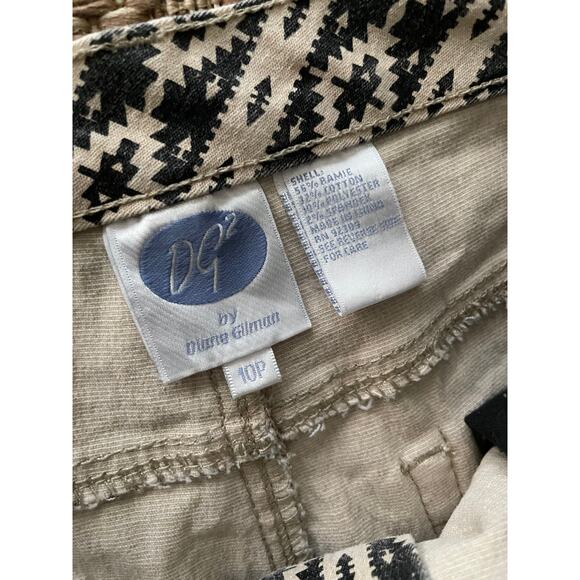 DG2 by Diane Gilman Tan and Black casual cotton blend ikat print pant SZ 10 P - Picture 4 of 6